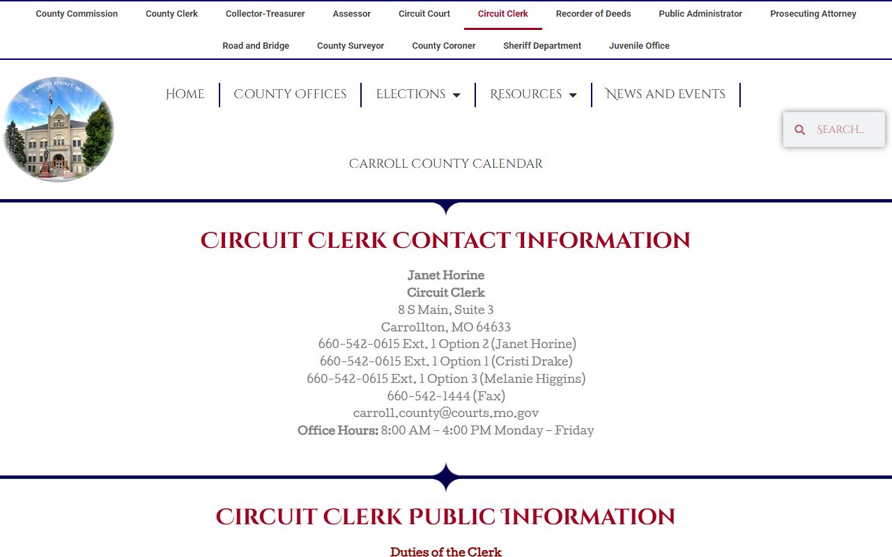 Carroll County court records Circuit Clerk Case.net contact page