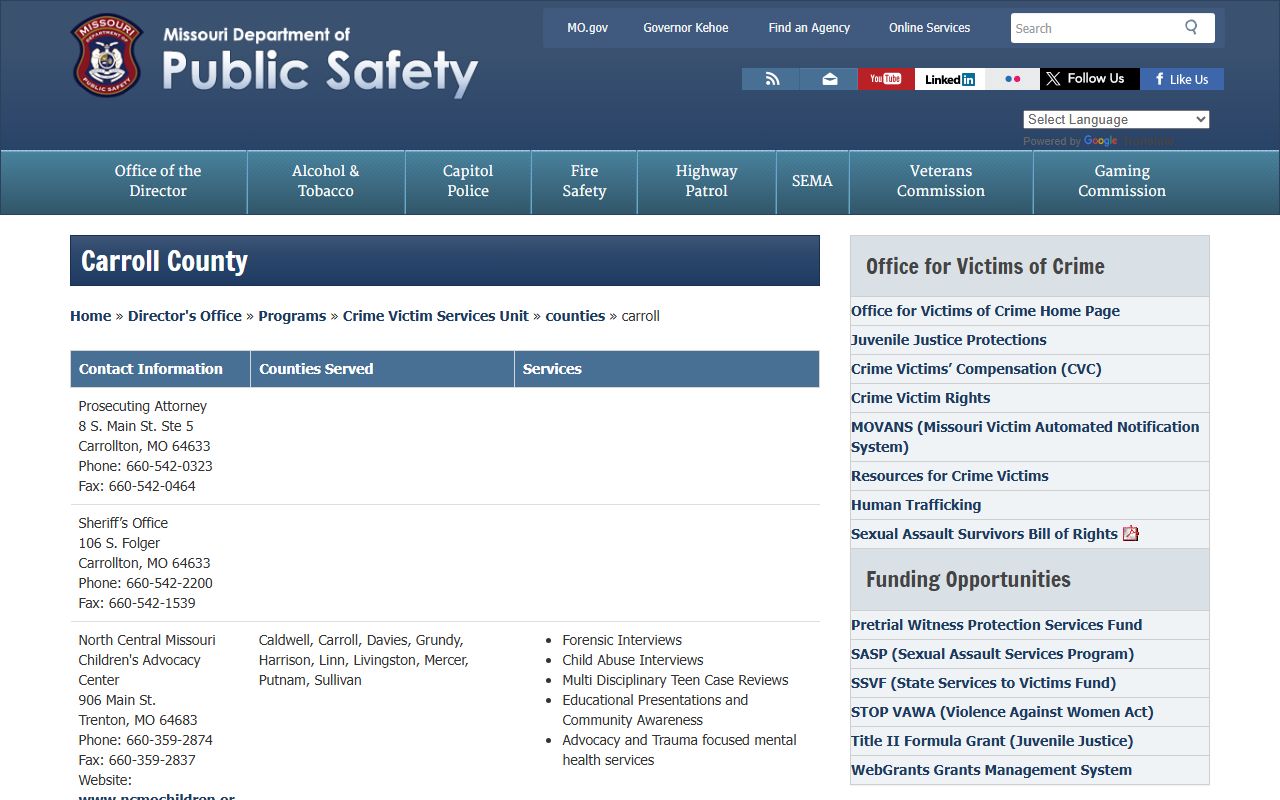 Carroll County arrest records DPS sheriff and prosecutor directory