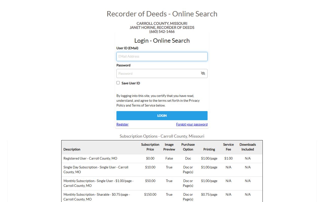 Carroll County Circuit Clerk Recorder iCounty search login