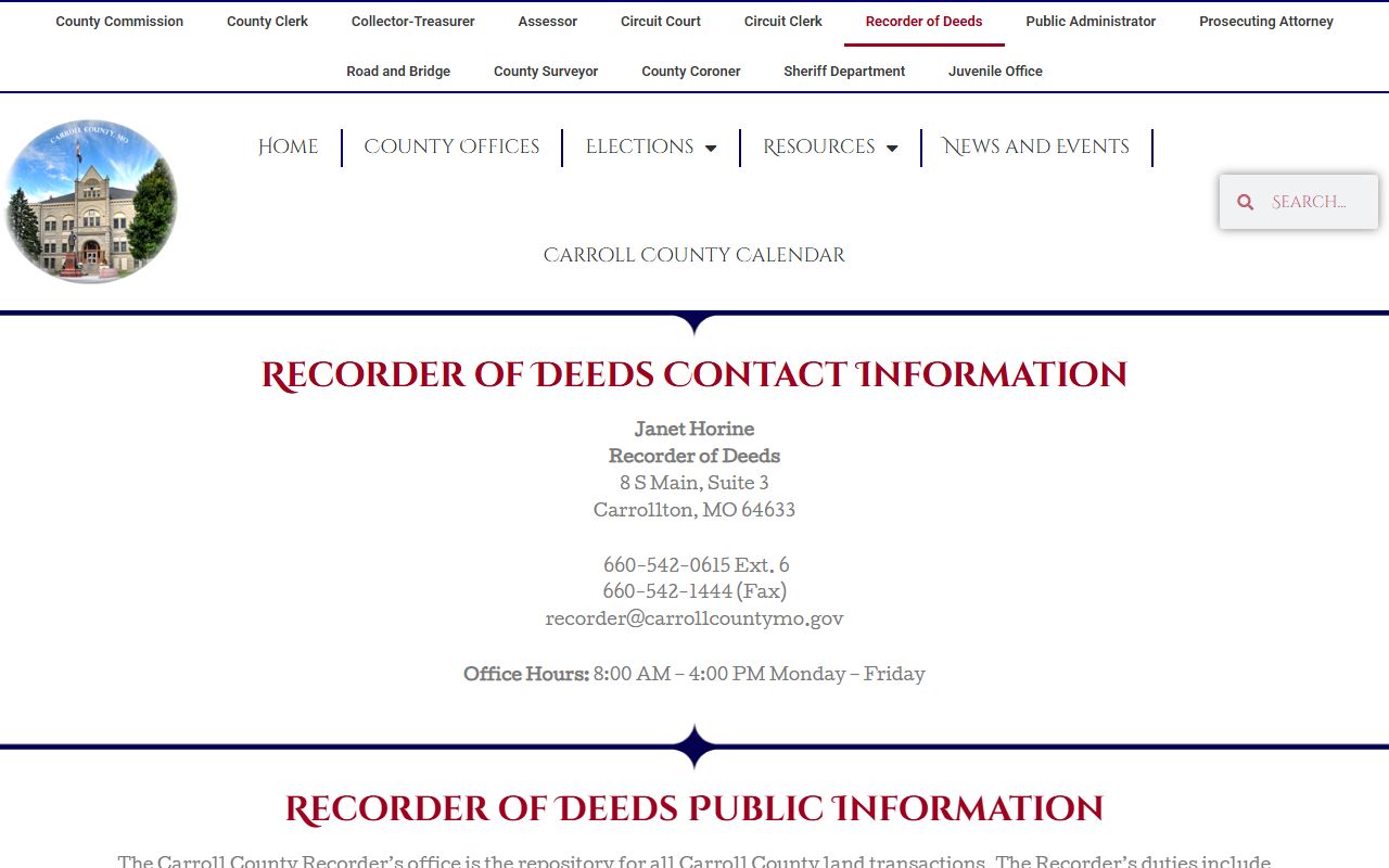 Carroll County Circuit Clerk and Recorder of Deeds office records access