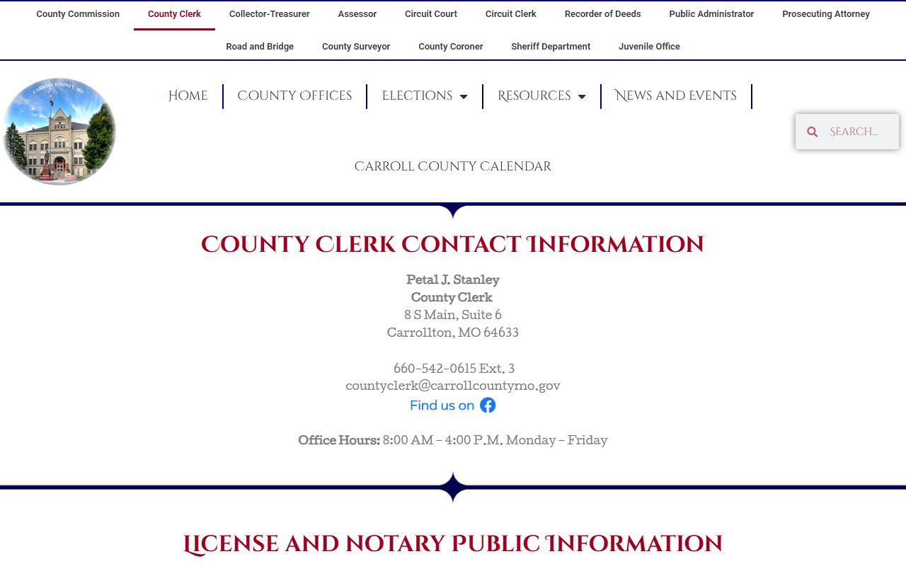 Carroll County Circuit Clerk records separate County Clerk office