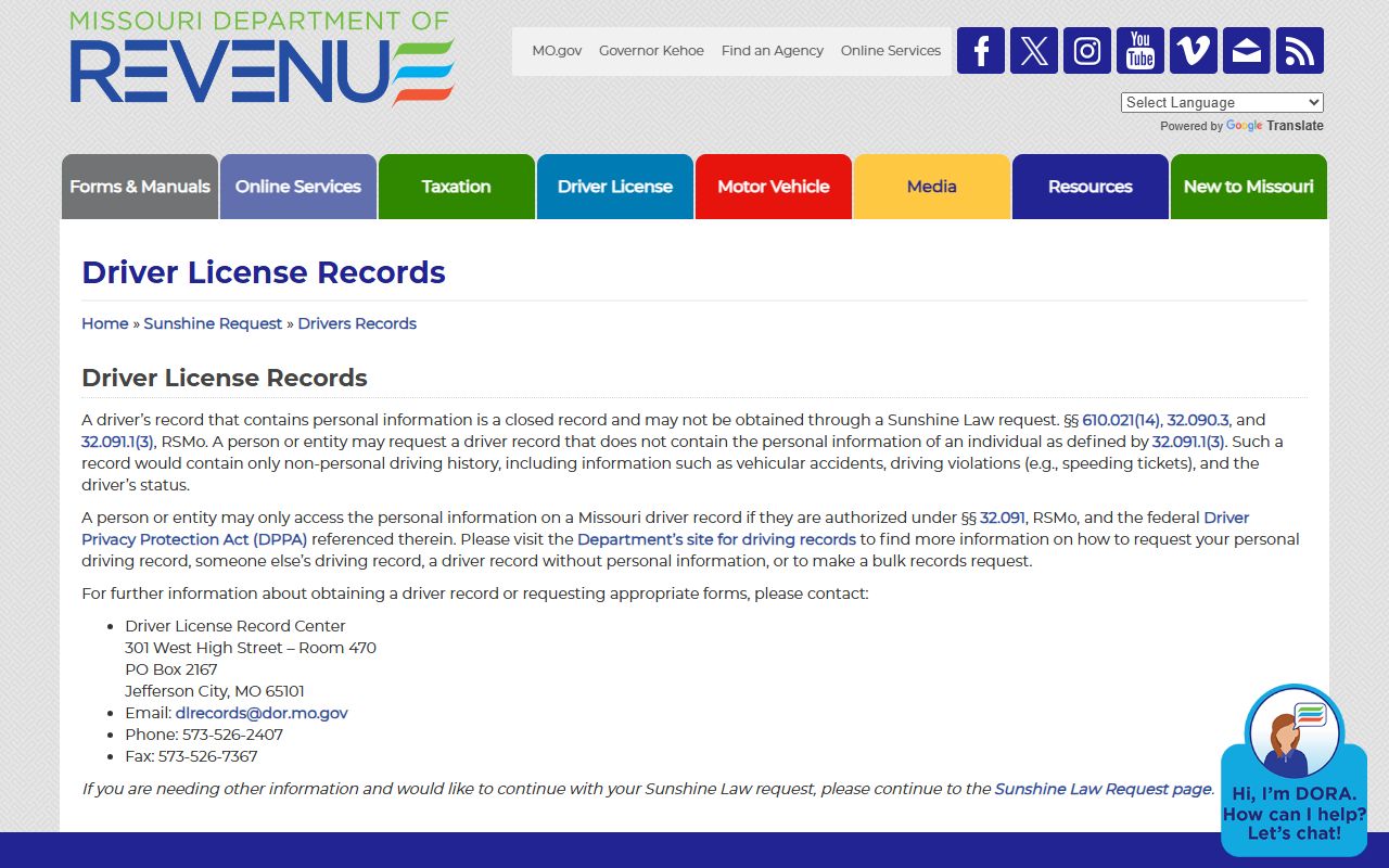 Carroll County traffic court records and Missouri DOR driver record access