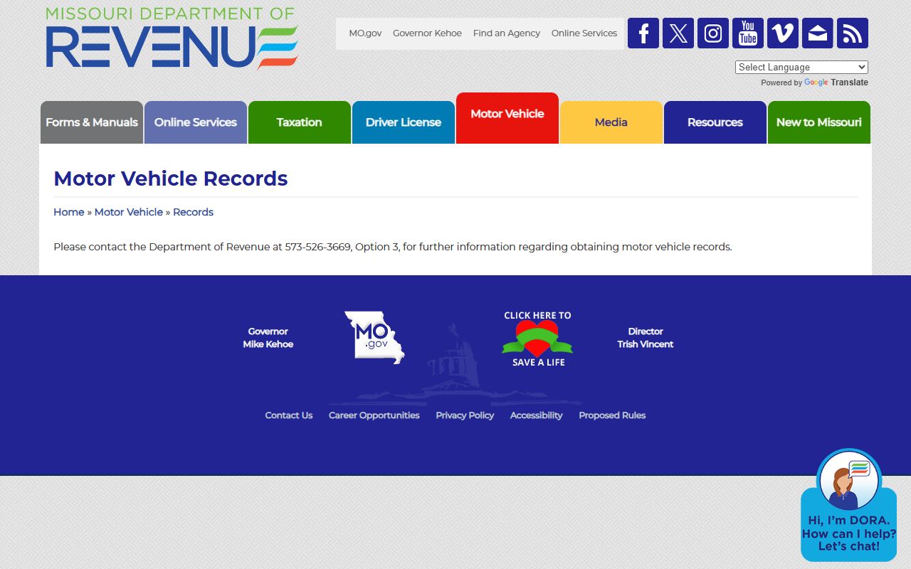 Carroll County traffic records and Missouri motor vehicle records page